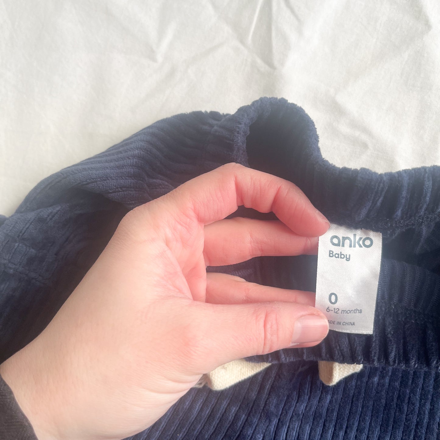 Navy soft cord look pant, 6-12m