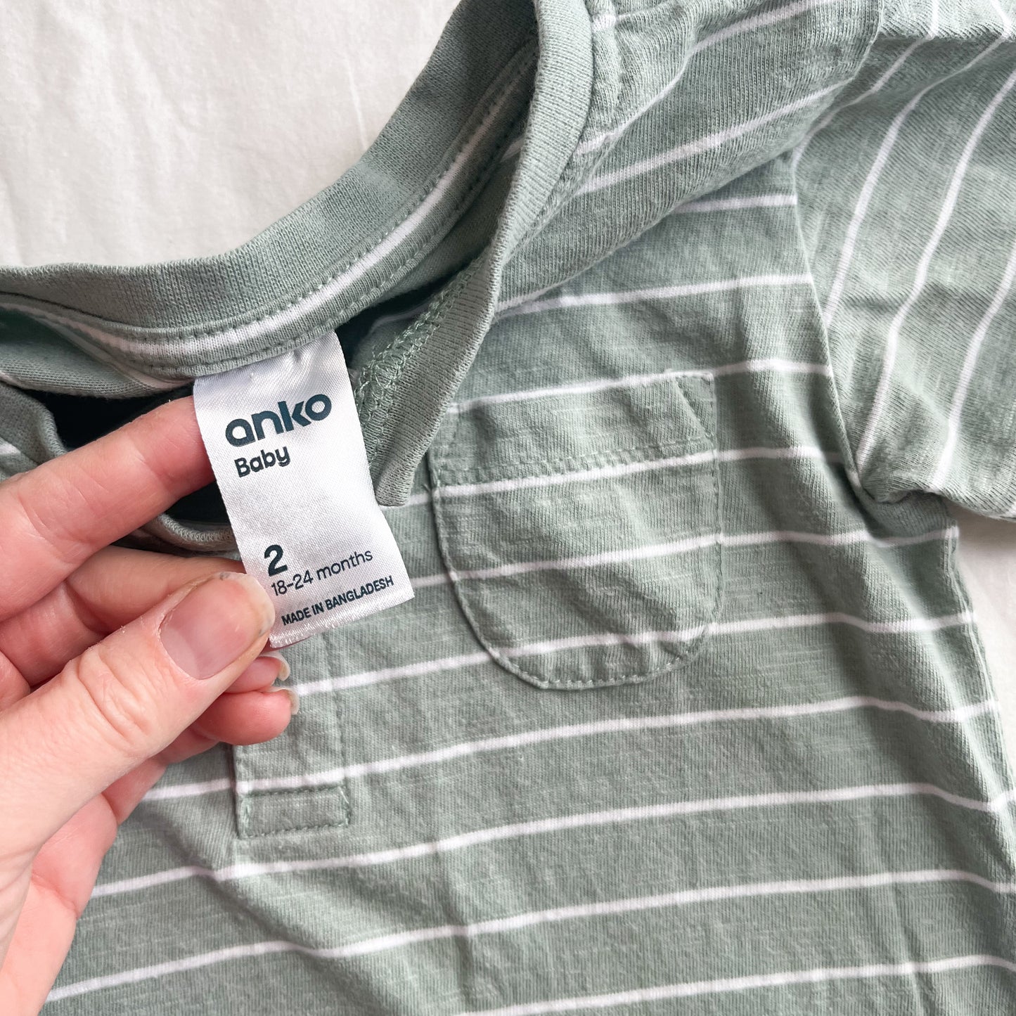 Green stripe romper, size 2