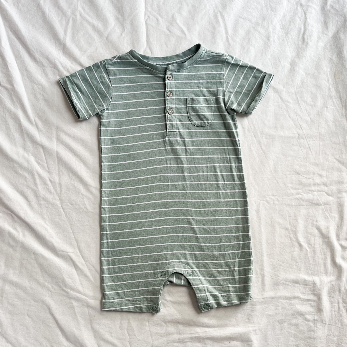 Green stripe romper, size 2