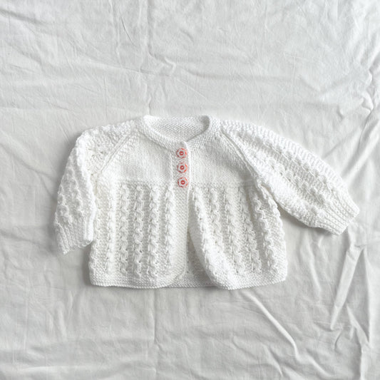 Hand knit cardi, aprox size 0-3m