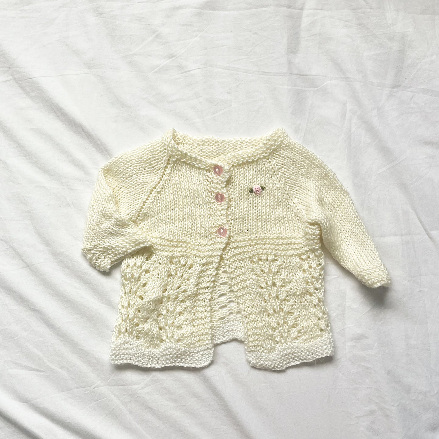 Handknit cardi, rose, aprox 0-3m