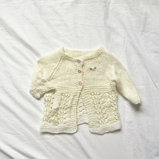 Handknit cardi, rose, aprox 0-3m
