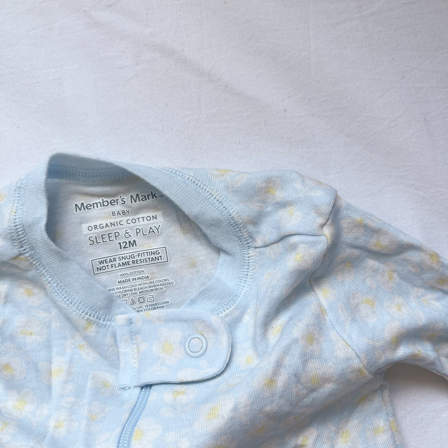 Blue daisy sleepsuit, size 12m
