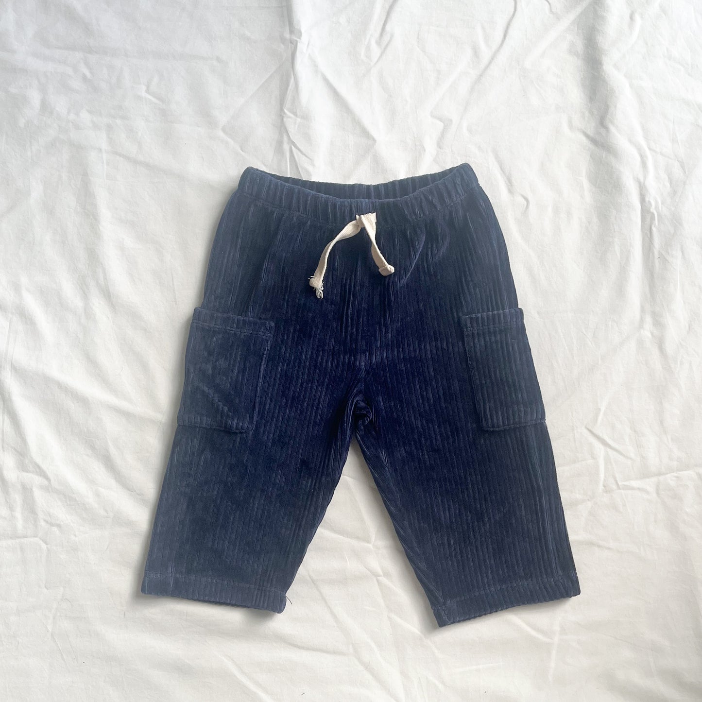Navy soft cord look pant, 6-12m