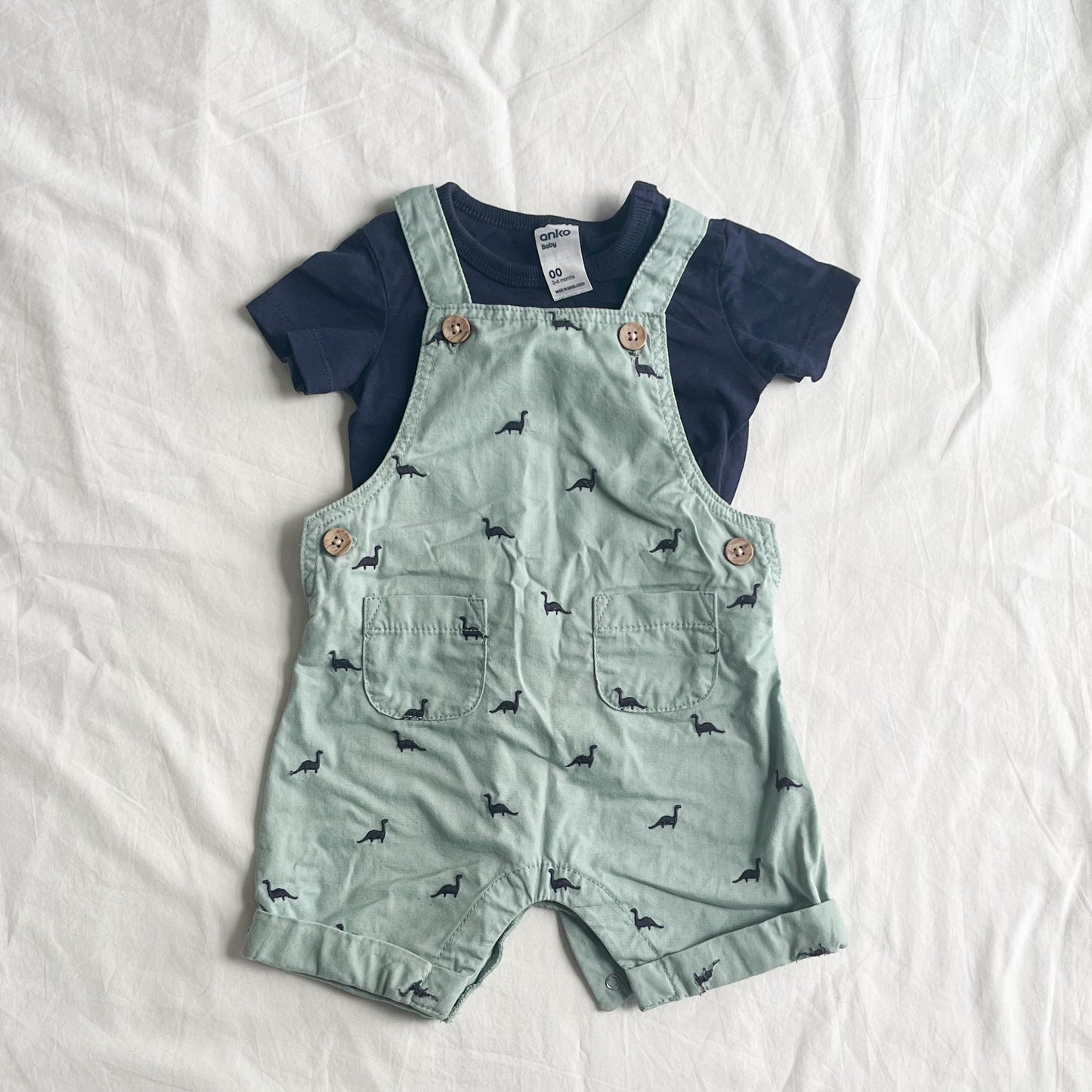 Dinosaur overall + tee set, 3-6m