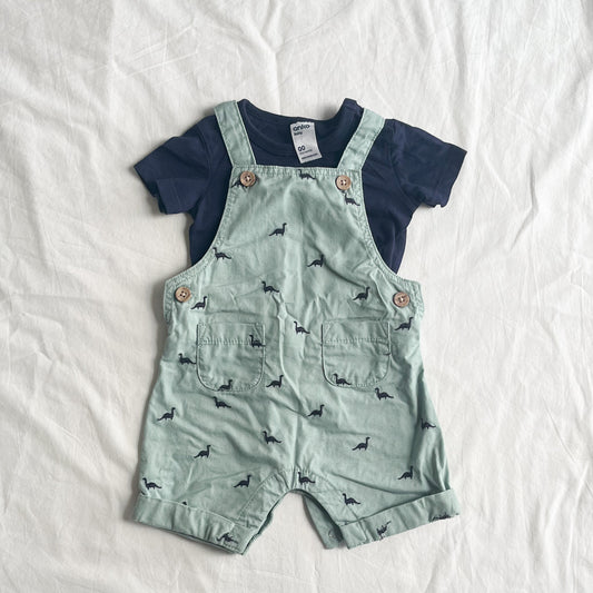 Dinosaur overall + tee set, 3-6m