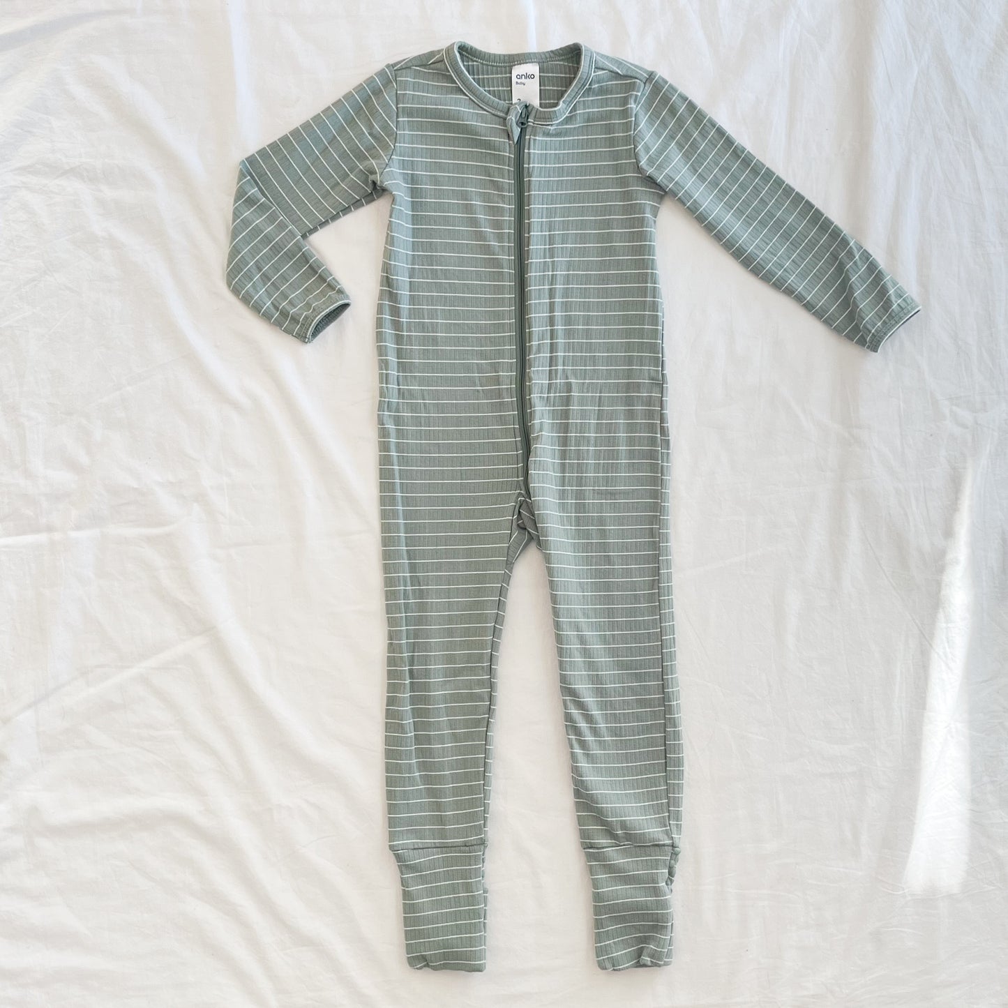 Green stripe growsuit, size 2