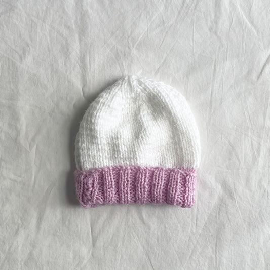 Hand knit beanie, aprox 12m