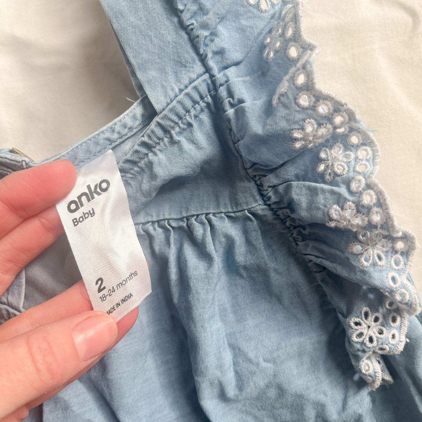 Denim frill top, size 2