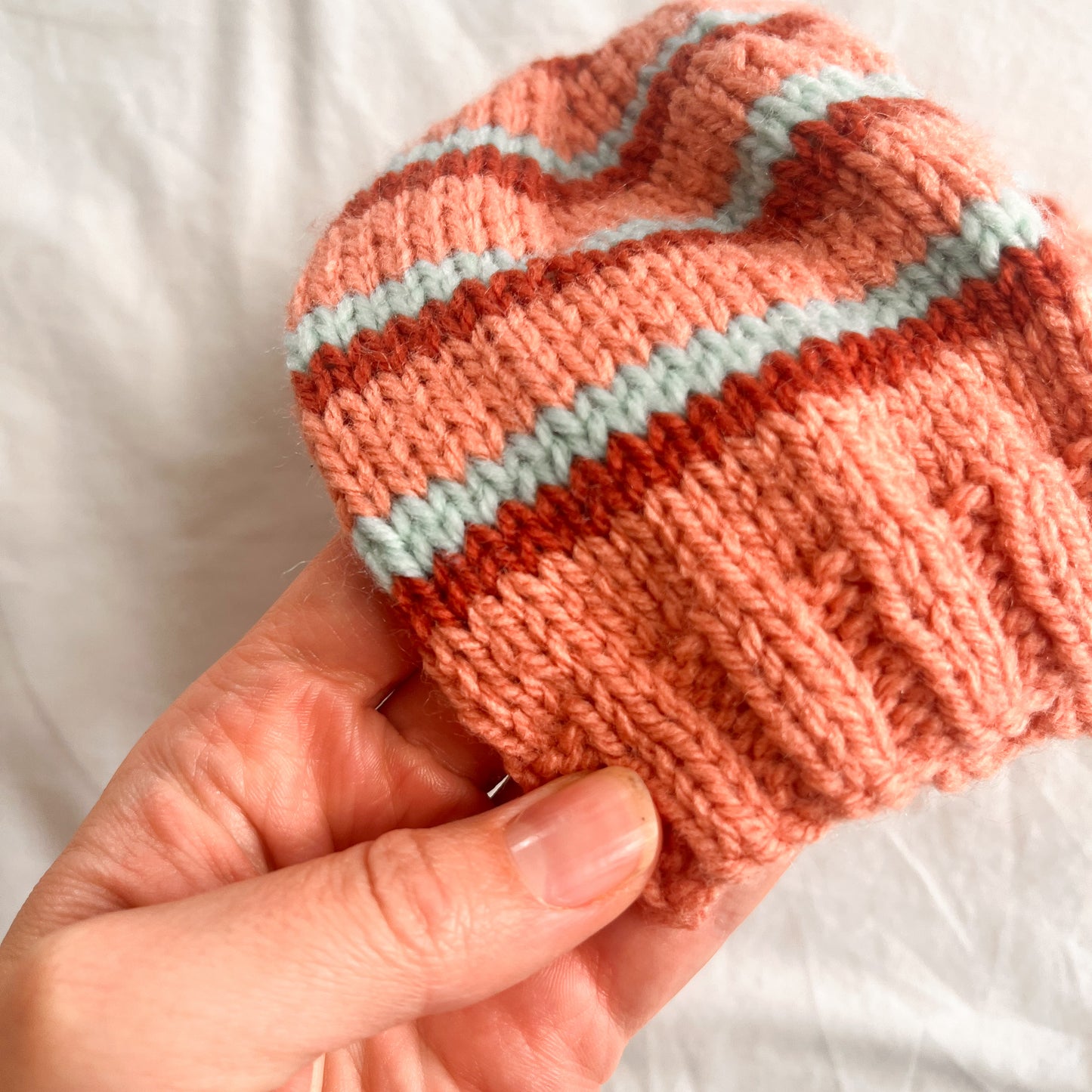 Handknit beanie, aprox size 1