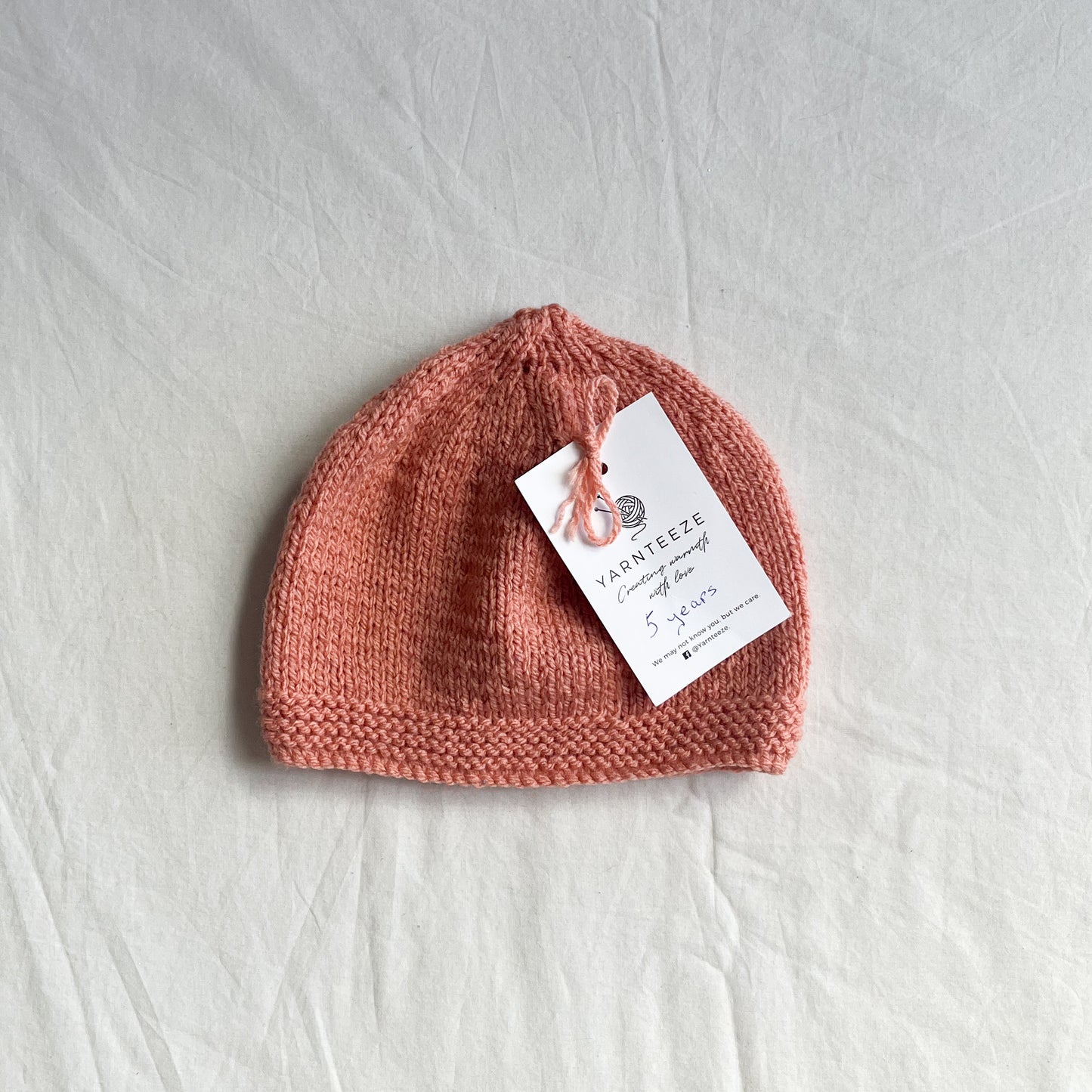 Hand knit beanie, size 2-4